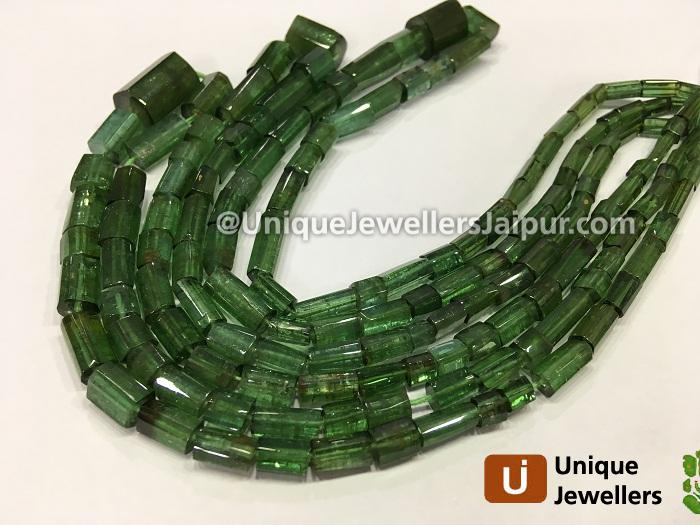 Deep Green Tourmaline Step Cut Cylinder Beads